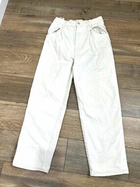MOTHER Women’s 26 Ivory Cotton Stretch Pleated Greaser Ankle Jeans
